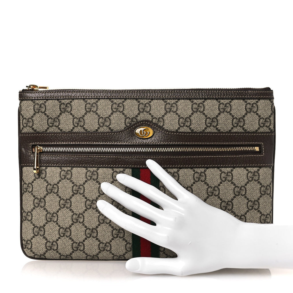 Gucci GG Supreme Monogram Large Ophidia Pouch Clutch Brown