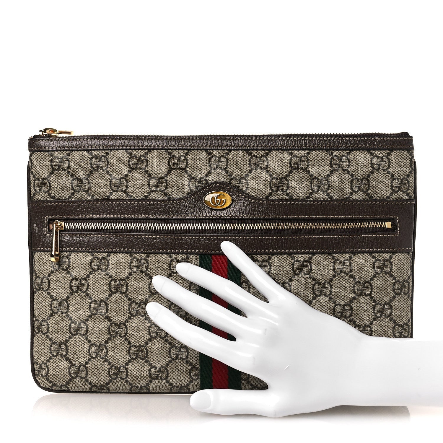 Gucci GG Supreme Monogram Large Ophidia Pouch Clutch Brown