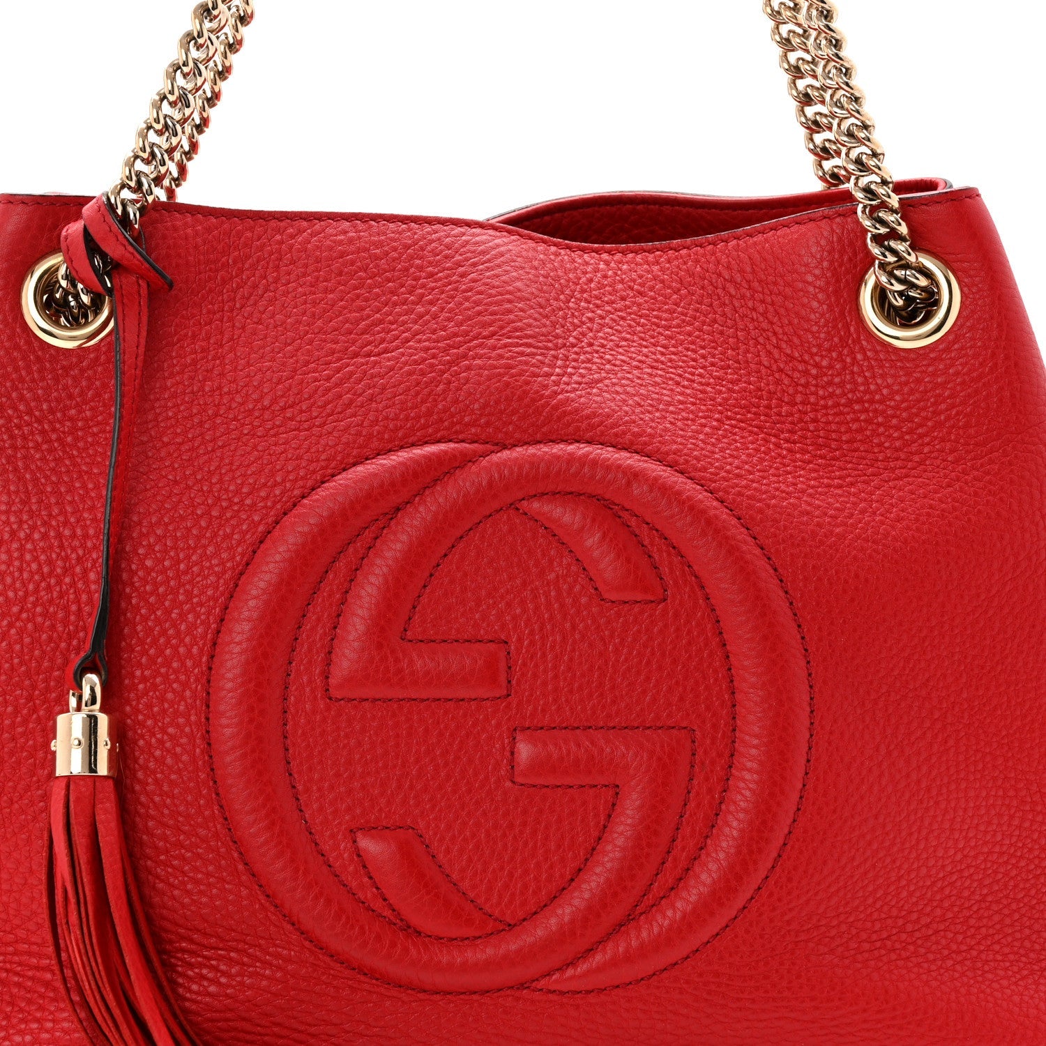 Gucci Pebbled Calfskin Medium Soho Chain Shoulder Bag Tabasco Red
