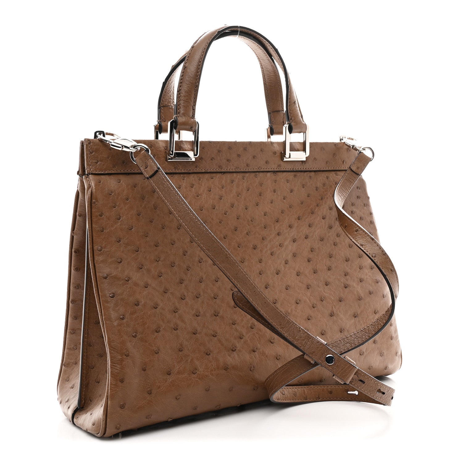 Gucci Ostrich Medium Zumi Top Handle Bag Brown