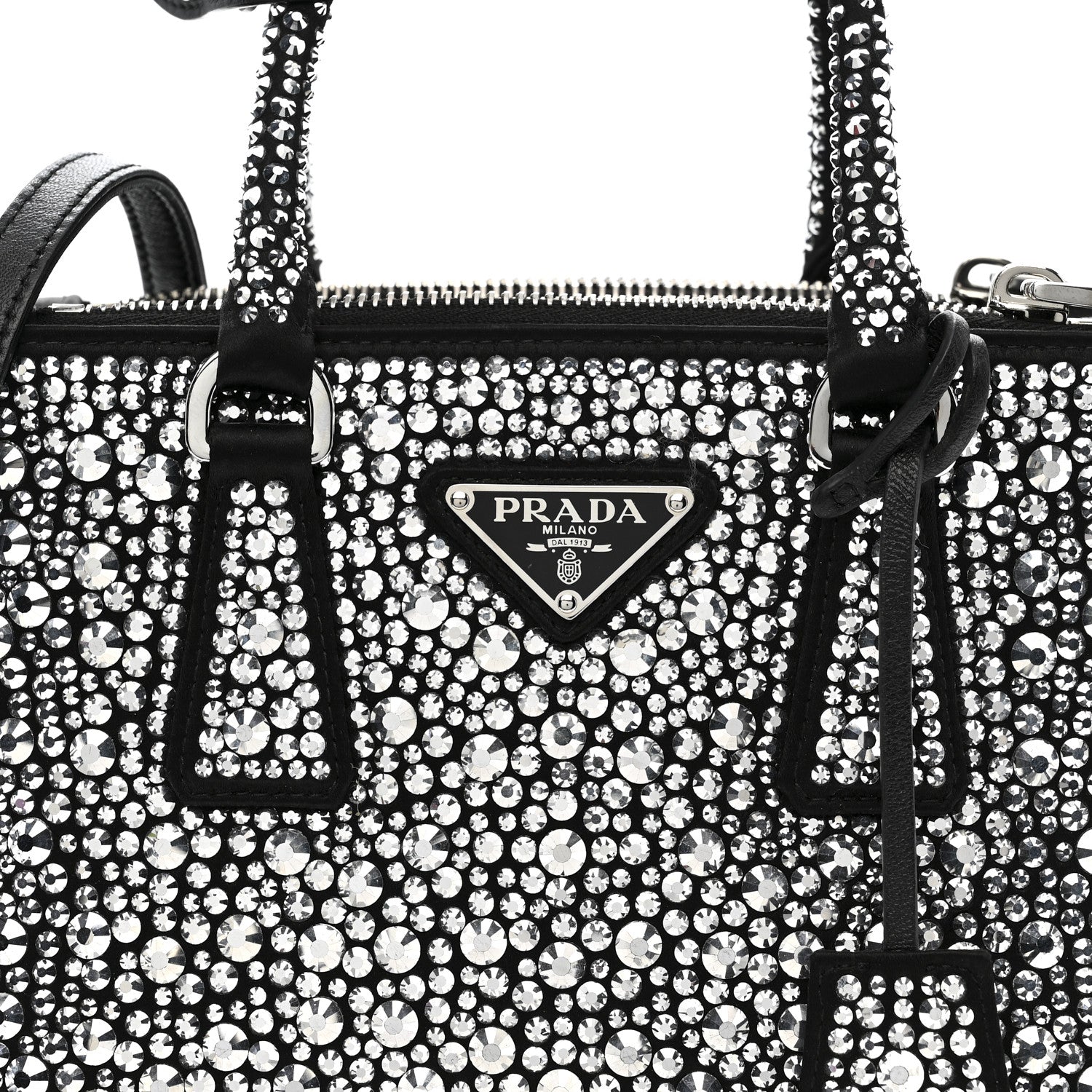 Prada Satin Crystal Mini Galleria Double Zip Tote Metal