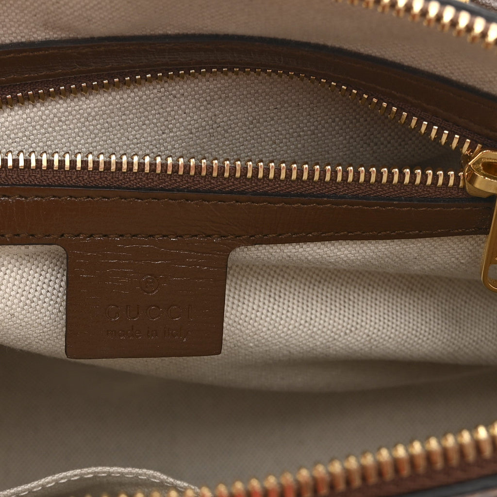 Gucci GG Supreme Monogram Azalea Calfskin Small Horsebit 1955 Top Handle Bag Beige Ebony Brown Sugar