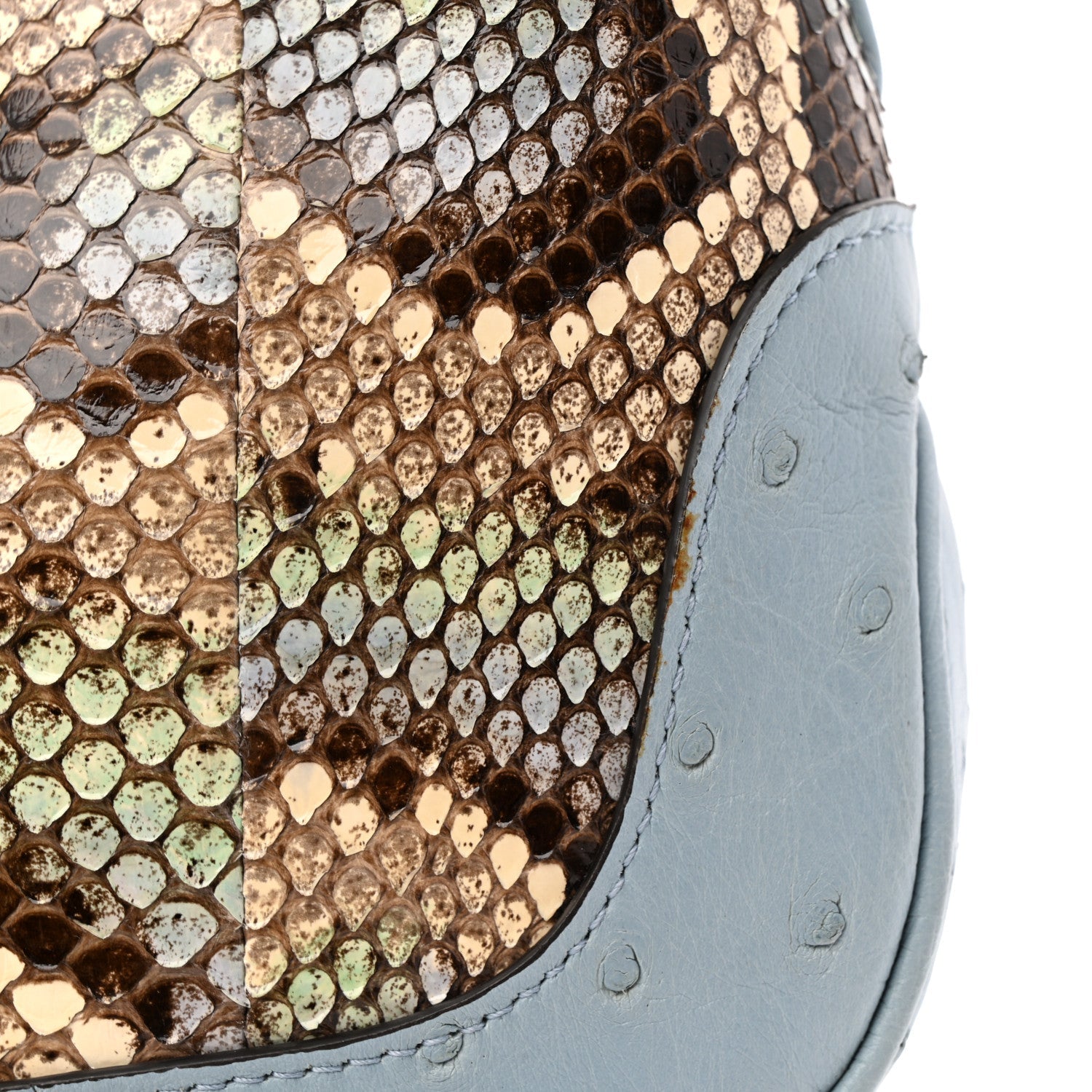 Gucci Snakeskin Ostrich Calfskin Small Jackie 1961 Hobo Blue Multicolor