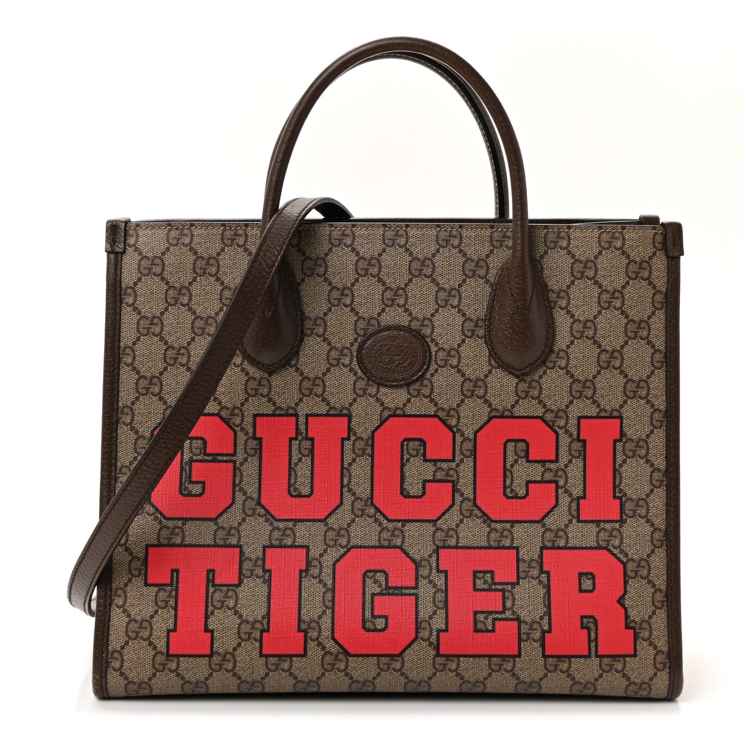 Gucci GG Supreme Monogram Textured Dollar Calfskin Web Gucci Tiger Small Retro Interlocking G Tote Bag Beige Ebony Live Red New Shamarock New Acero