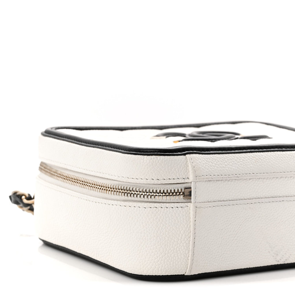 Chanel Caviar Quilted Medium CC Filigree Vanity Case White Black