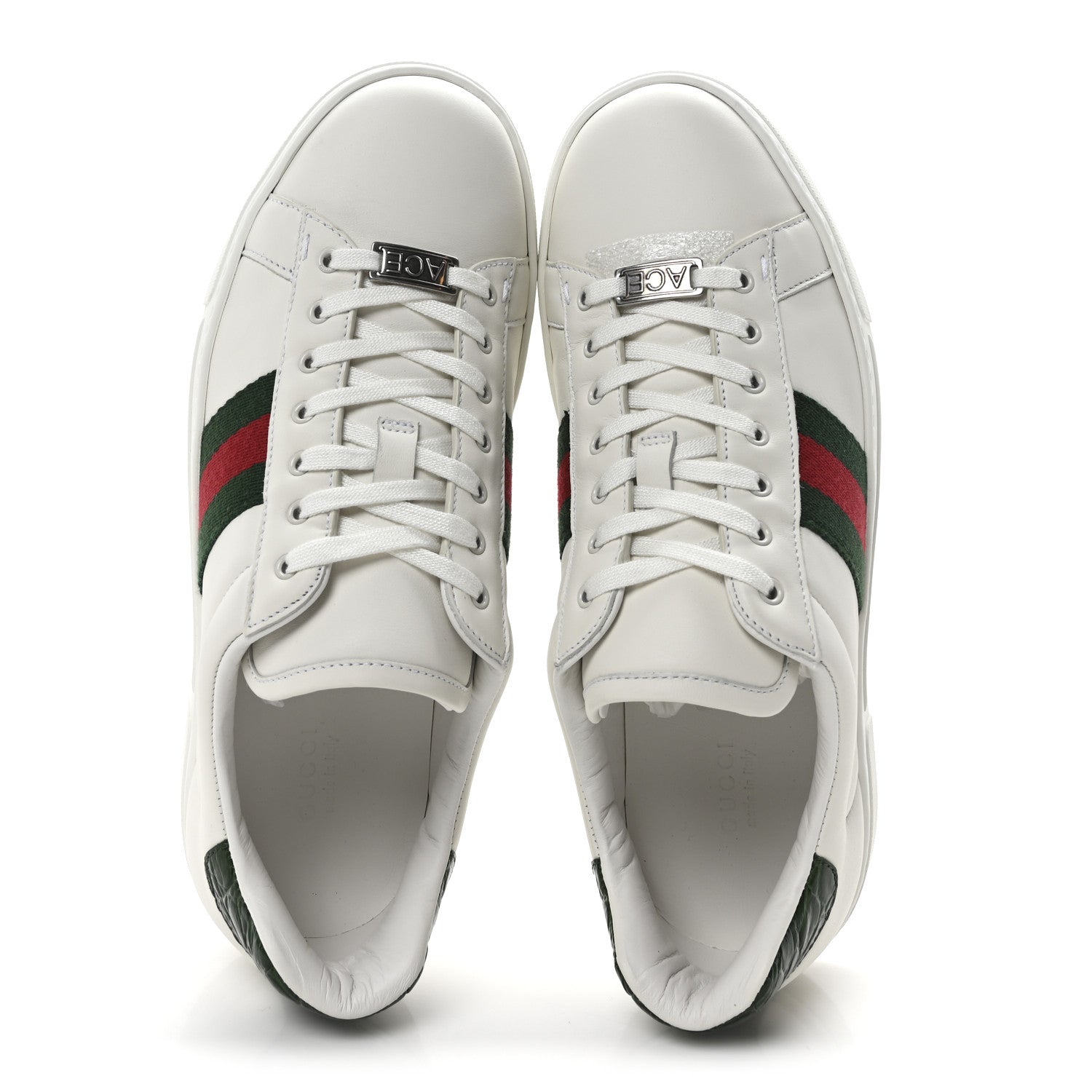 Gucci Calfskin Crocodile Web Womens Ace Sneakers 39.5 White Green