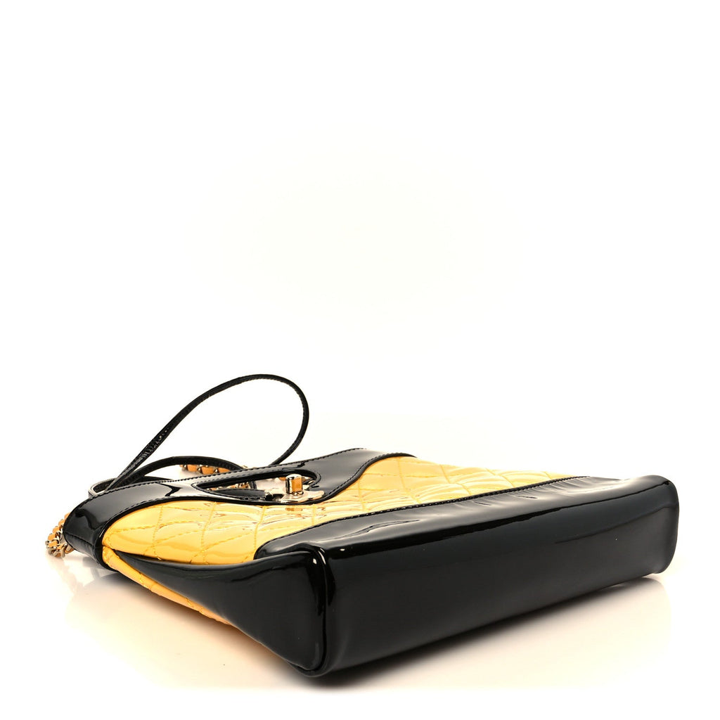 Chanel Patent Calfskin Quilted Mini 31 Shopping Bag Yellow Black