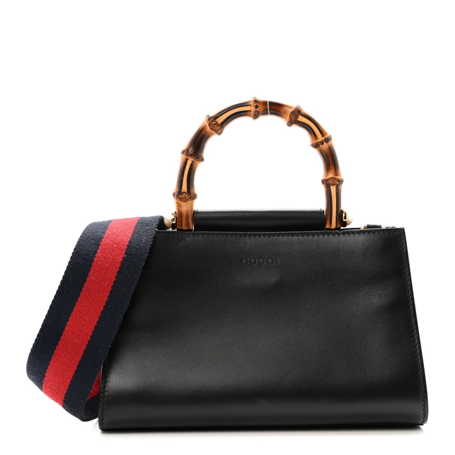 Gucci Nappa Bamboo Web Mini Nymphaea Top Handle Bag Black