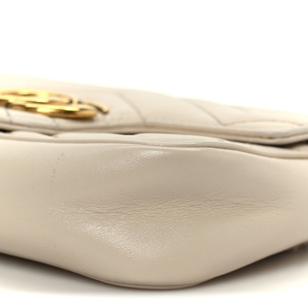 Gucci Calfskin Matelasse Super Mini GG Marmont Shoulder Bag White
