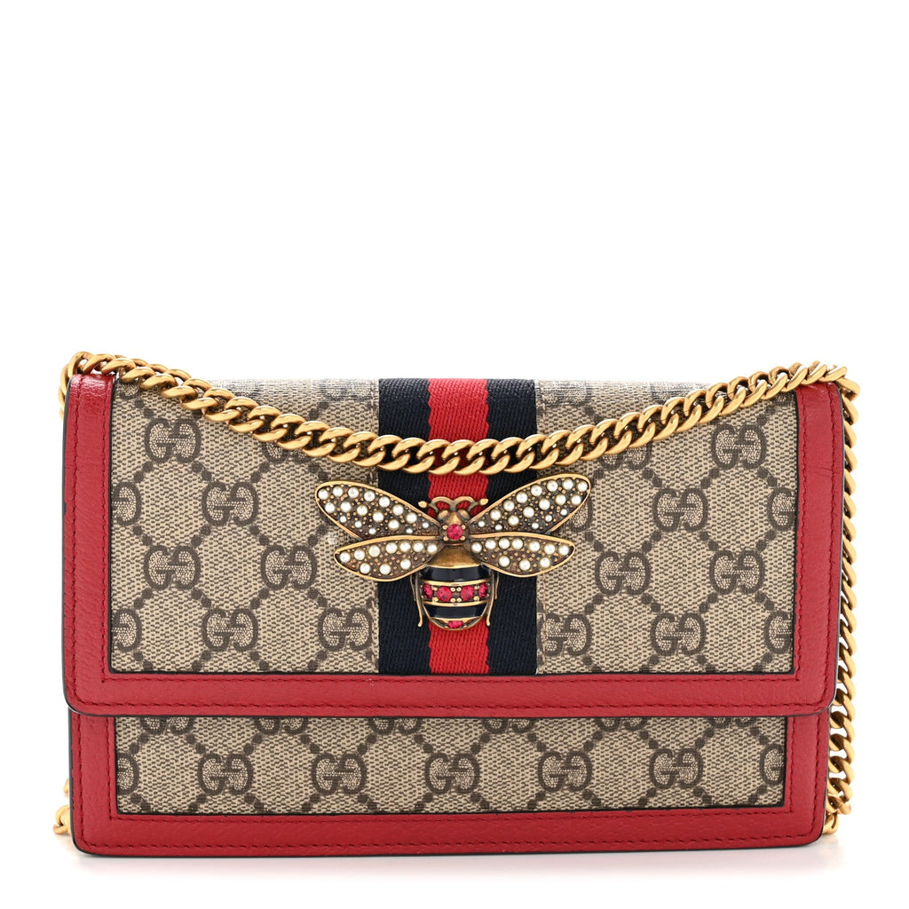Gucci GG Supreme Monogram Web Queen Margaret Chain Wallet Red