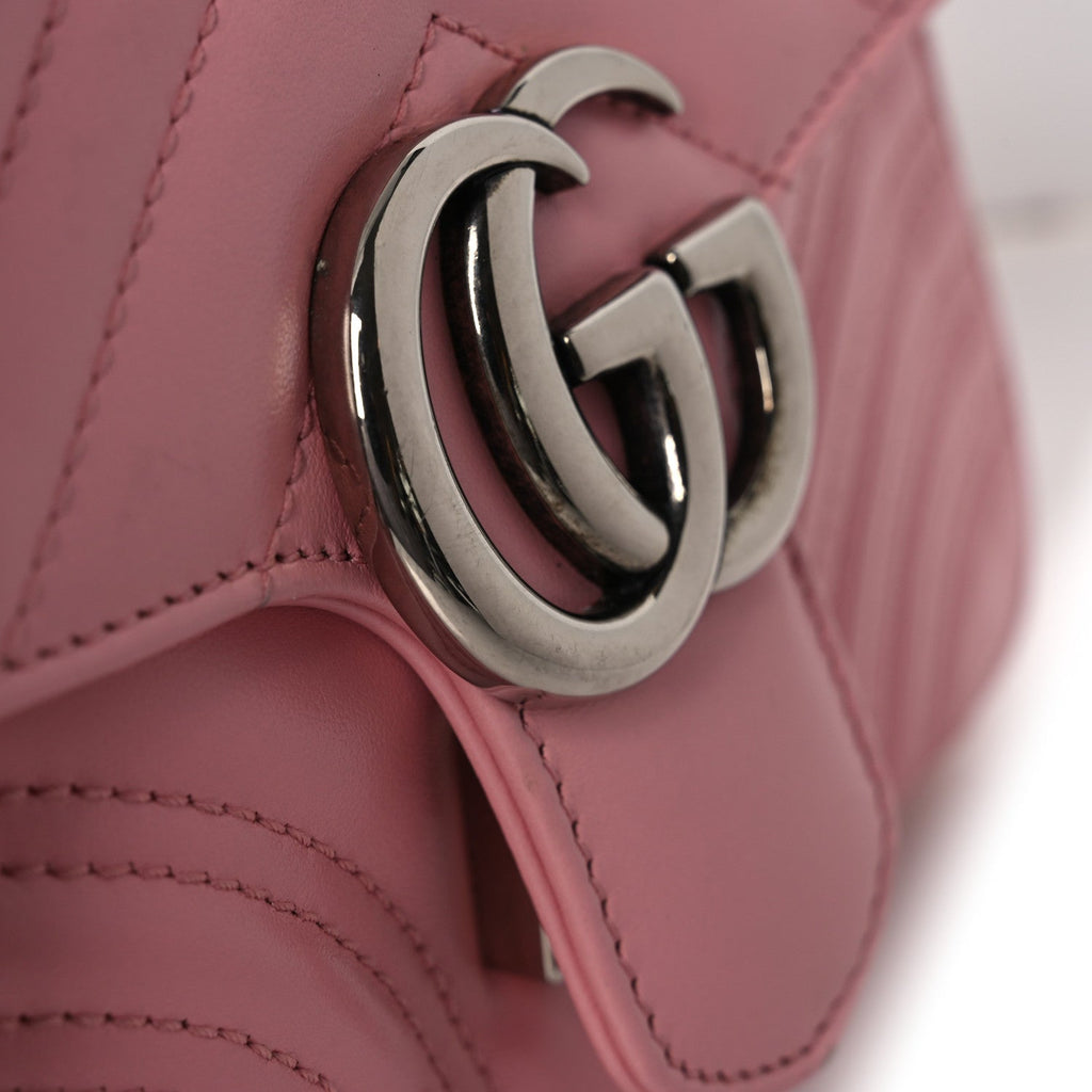 Gucci Calfskin Matelasse Mini GG Marmont Top Handle Shoulder Bag Wild Rose