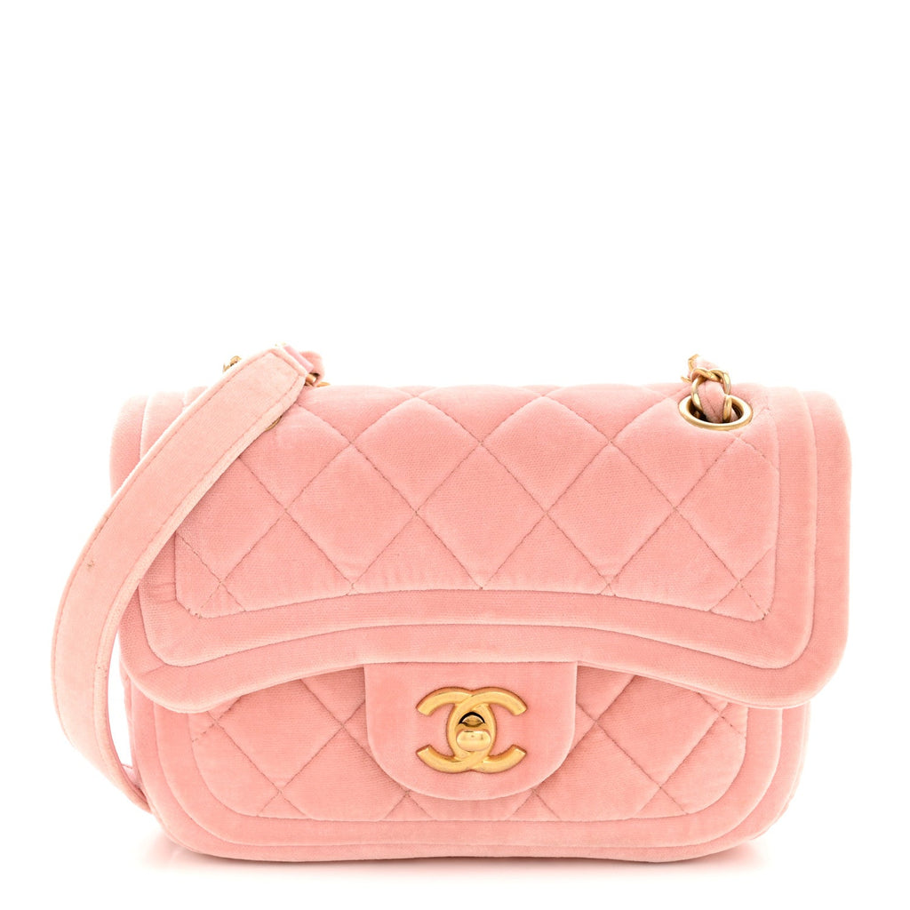 Chanel Velvet Quilted Mini Flap Pink