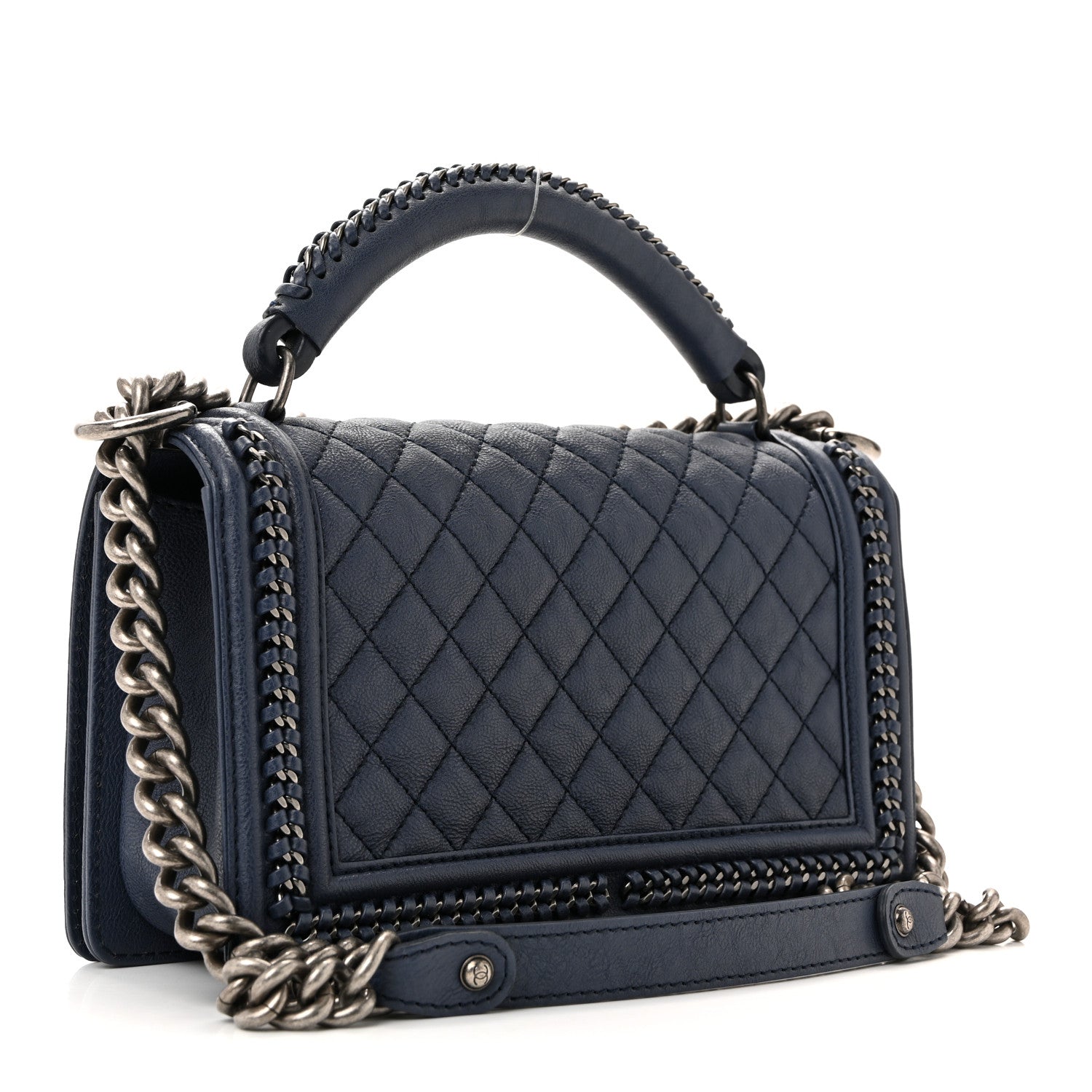 Chanel Lambskin Quilted Medium Top Handle Boy Flap Blue