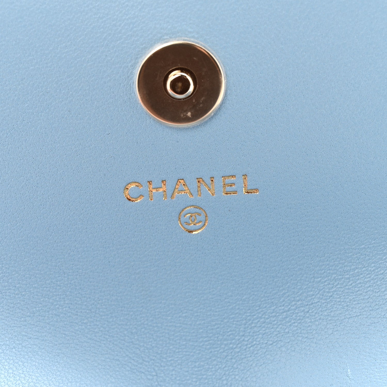 Chanel Lambskin Quilted Chain Around Coin Purse With Chain Light Blue