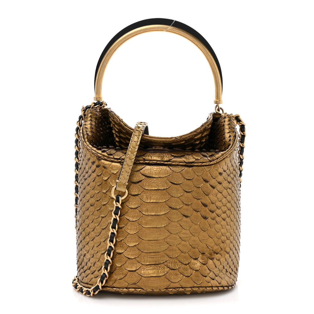 Chanel Metallic Snakeskin Paris Hamburg Drawstring Bucket Bag Gold