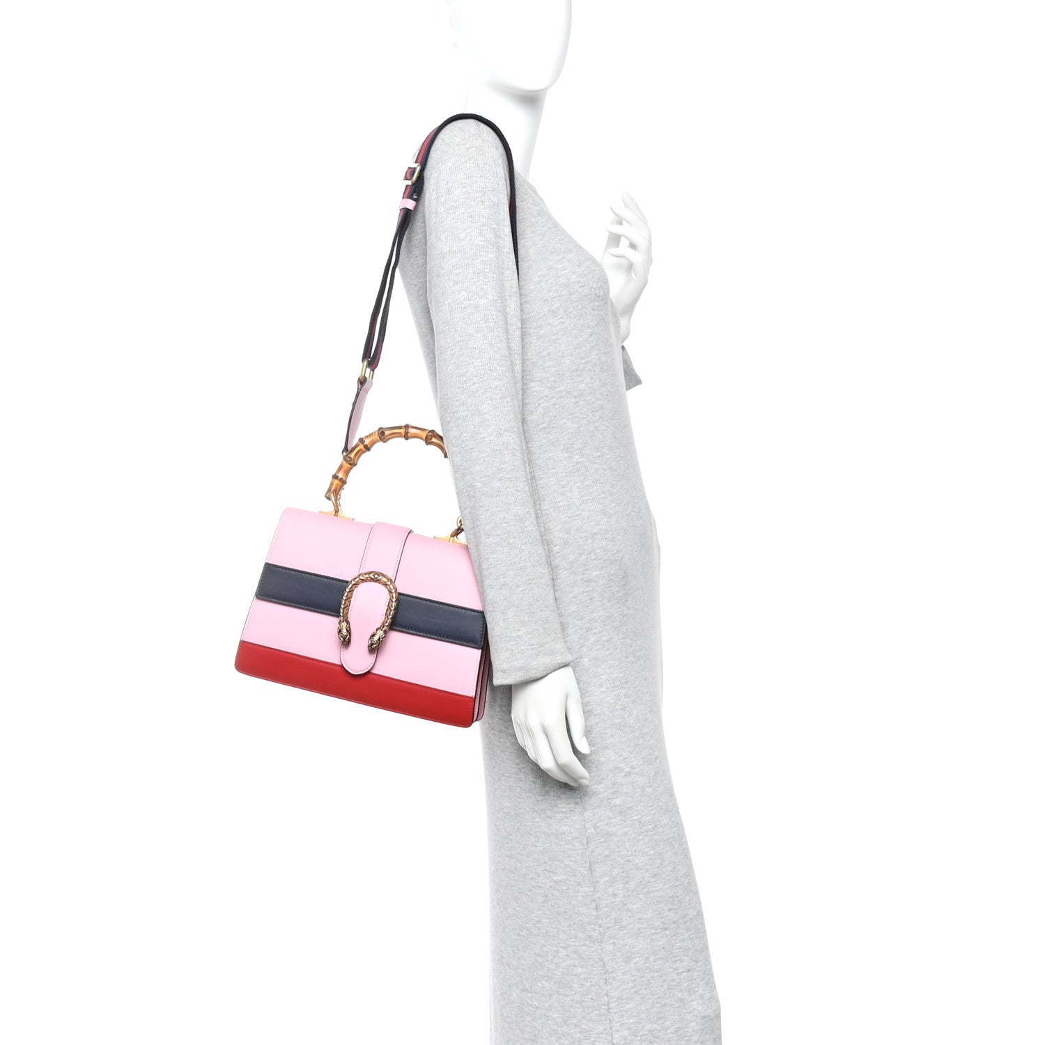 Gucci Moon Calfskin Web Medium Dionysus Bamboo Top Handle Bag Sugar Pink Blue Agata Hibiscus Red