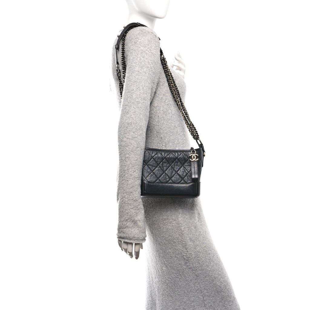 Chanel Aged Calfskin Quilted Small Gabrielle Hobo Black