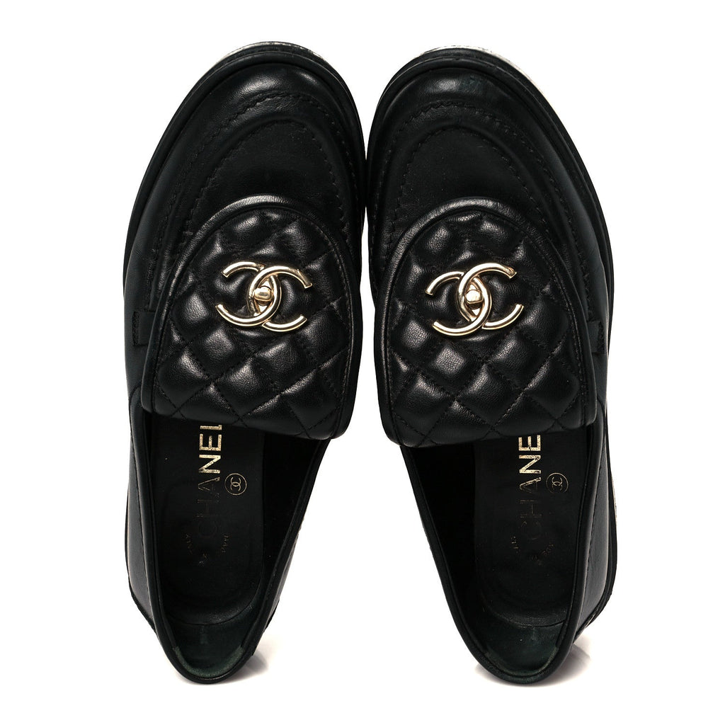 Lambskin Quilted CC Turnlock Loafers 37 Black