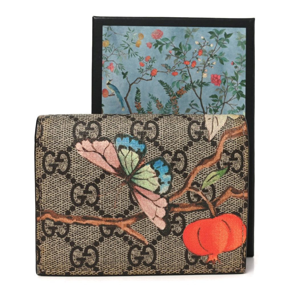 Gucci GG Supreme Monogram Tian Card Case Beige Multicolor Red