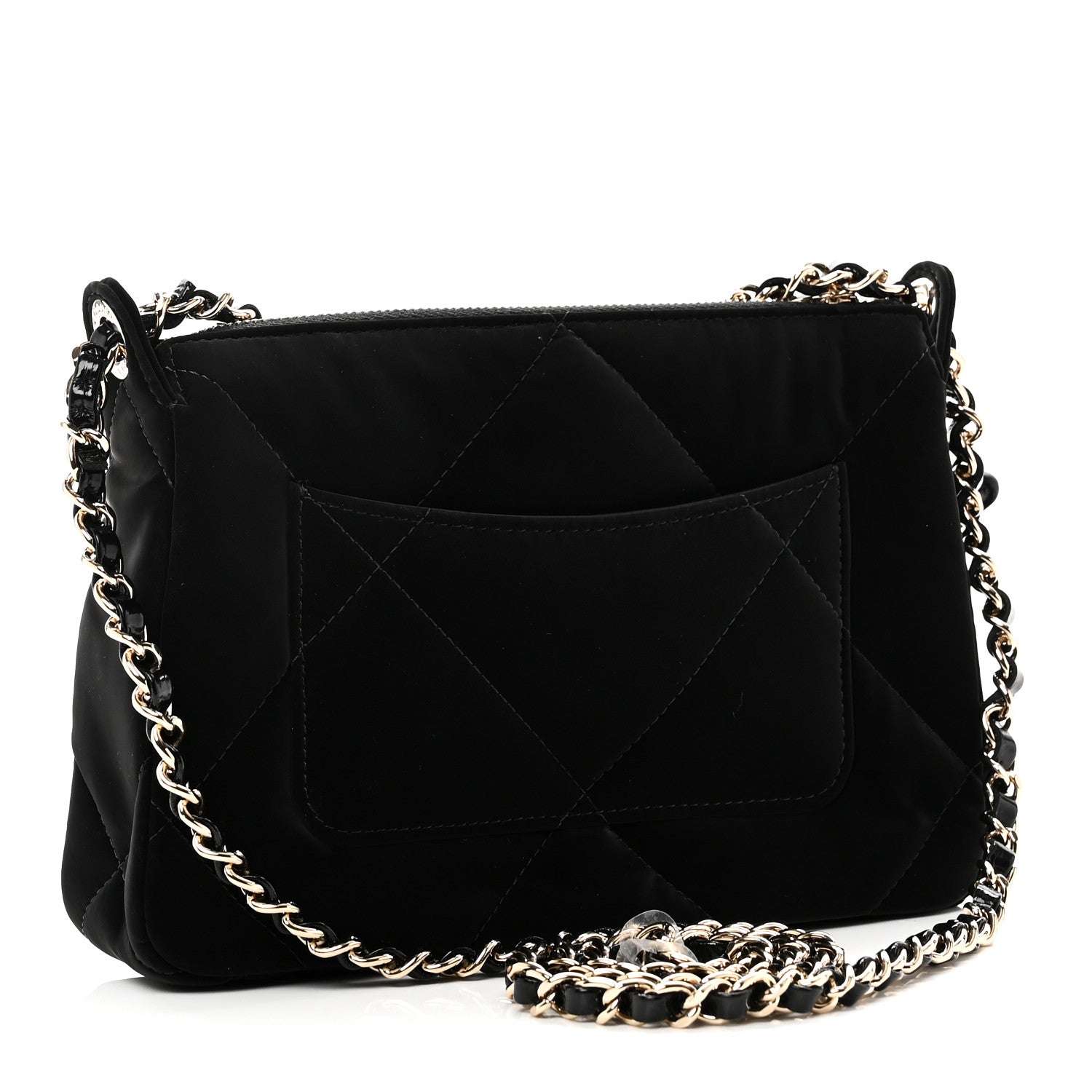 Chanel Velvet Effect Nylon Shiny Crumpled Calfskin Quilted Chanel 25 Clutch With Chain Black