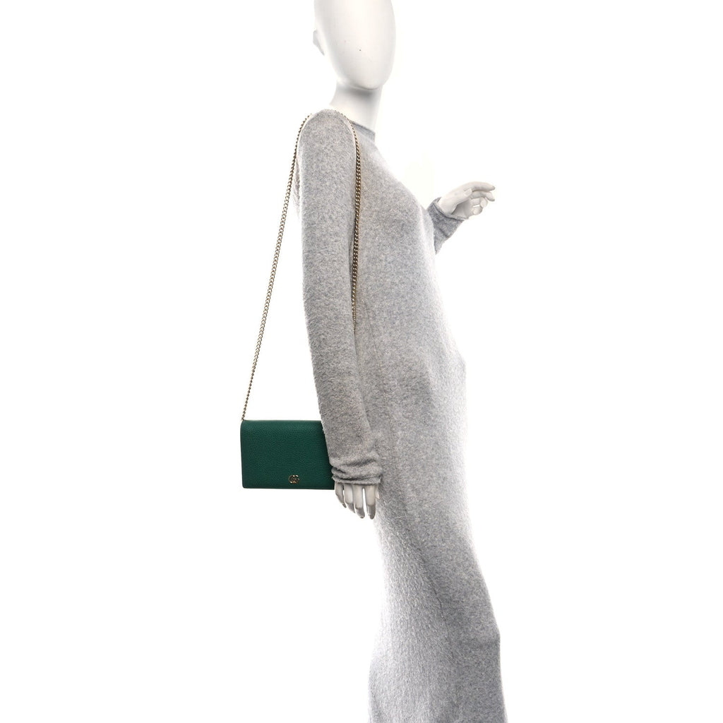 Gucci Dollar Calfskin Mini GG Marmont Chain Wallet Emerald Green Salvy Green