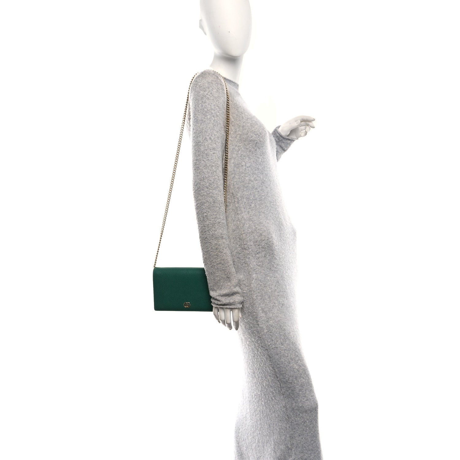 Gucci Dollar Calfskin Mini GG Marmont Chain Wallet Emerald Green Salvy Green