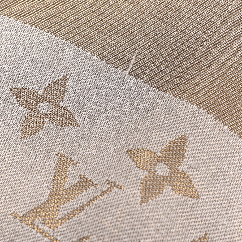 Louis Vuitton Silk Wool Monogram Shine Shawl Greige