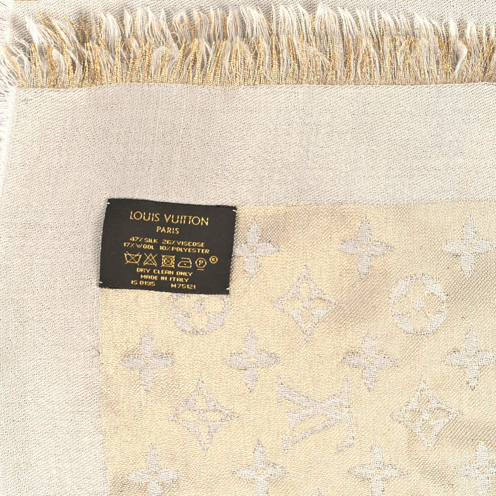 Louis Vuitton Silk Lurex Wool Monogram Shine Shawl Charcoal Greige
