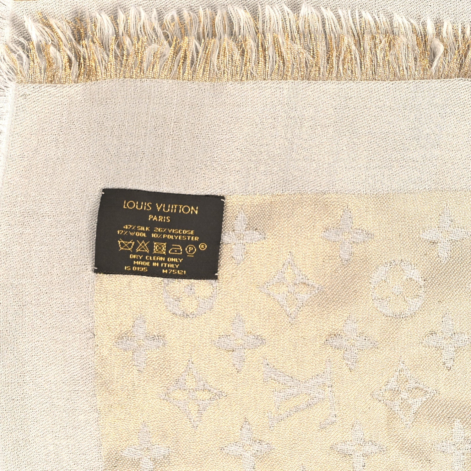 Louis Vuitton Silk Lurex Wool Monogram Shine Shawl Charcoal Greige