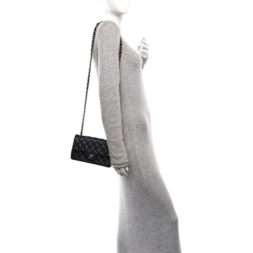 Chanel Lambskin Quilted Mini Rectangular Flap Black