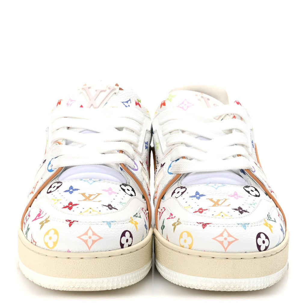 Louis Vuitton LV X TM Calfskin Monogram Multicolor Womens LV Trainer Sneakers 37.5 White