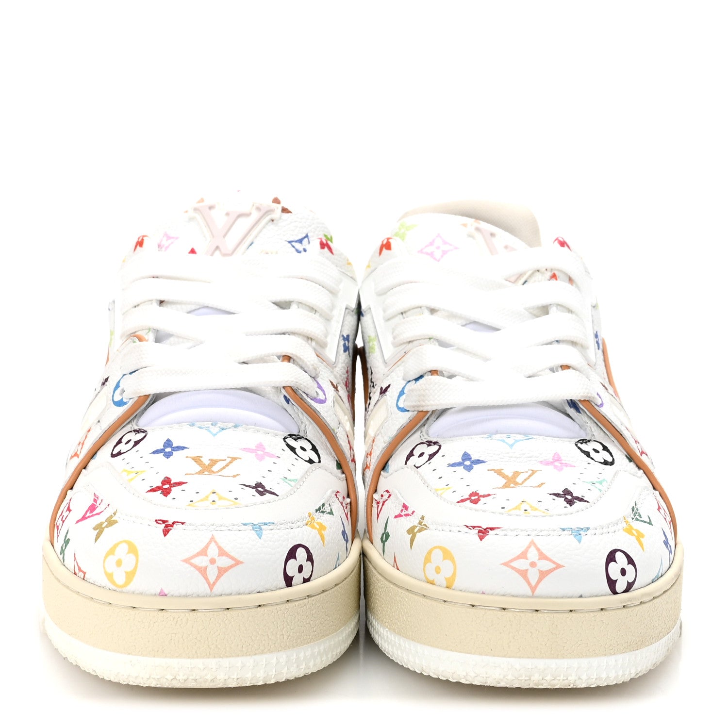 Louis Vuitton LV X TM Calfskin Monogram Multicolor Womens LV Trainer Sneakers 37.5 White