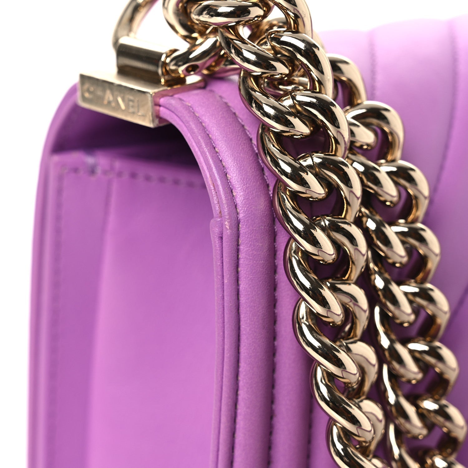 Chanel Lambskin Chevron Quilted Medium Boy Flap Purple