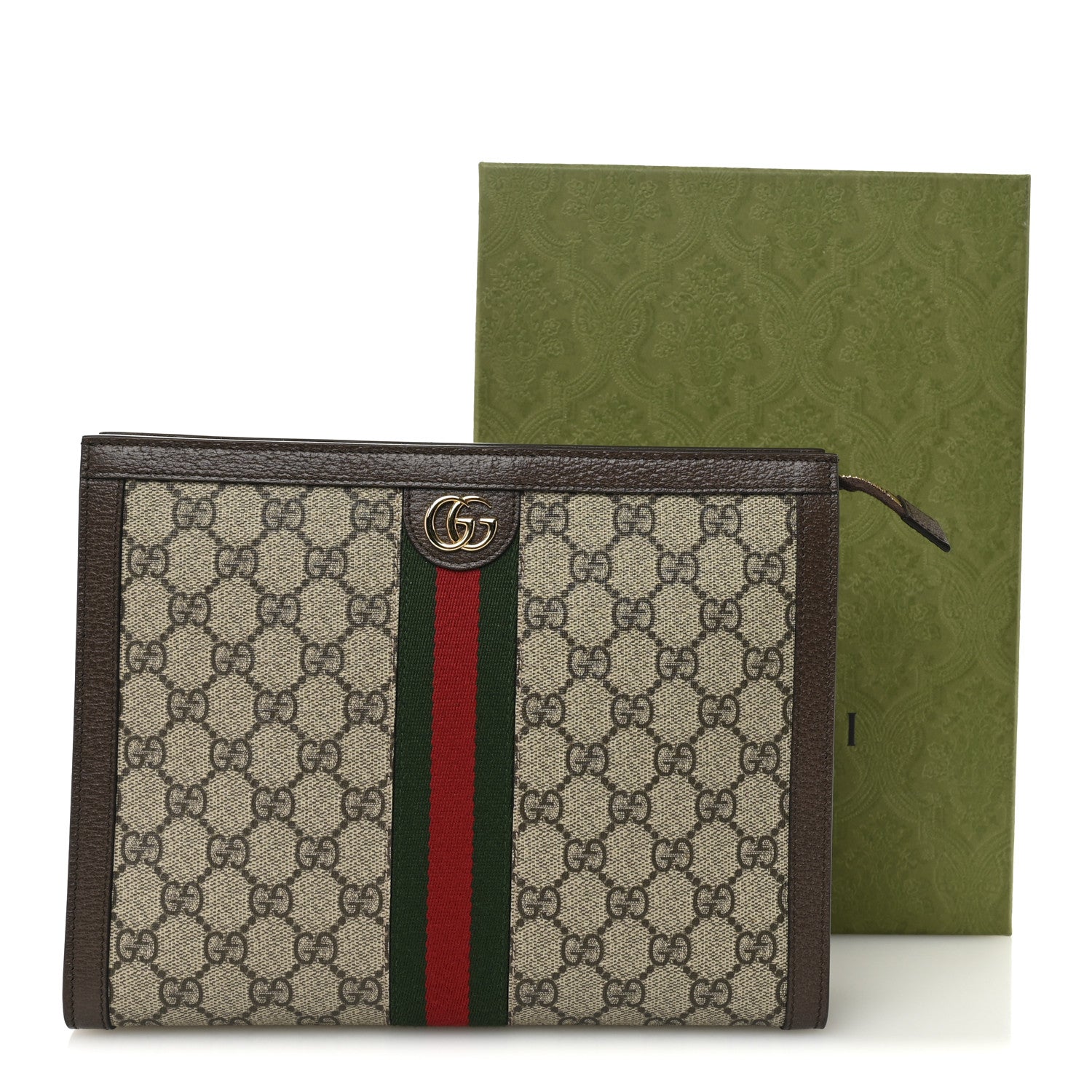Gucci GG Supreme Monogram Web Ophidia Pouch Brown