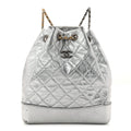 Chanel Metallic Crumpled Calfskin Quilted Small Gabrielle Backpack Silver