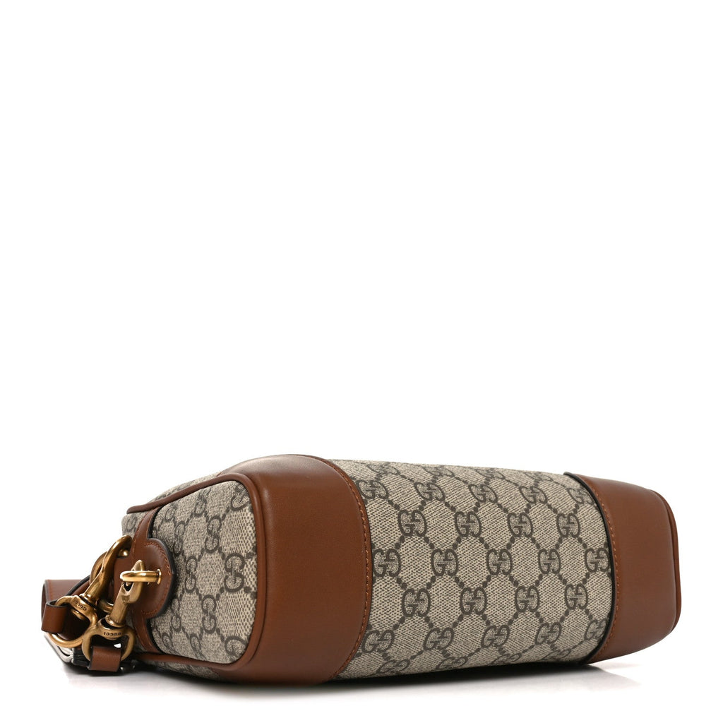 Gucci GG Supreme Monogram Textured Calfskin Emblem Small Crossbody Beige Ebony Old Sundial