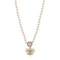 Pearl Crystal CC Heart Short Necklace Pearly White Gold