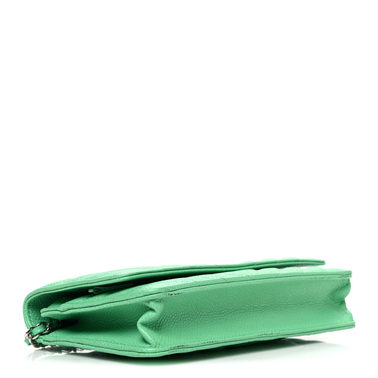 Chanel Caviar Chevron Quilted Wallet On Chain WOC Green