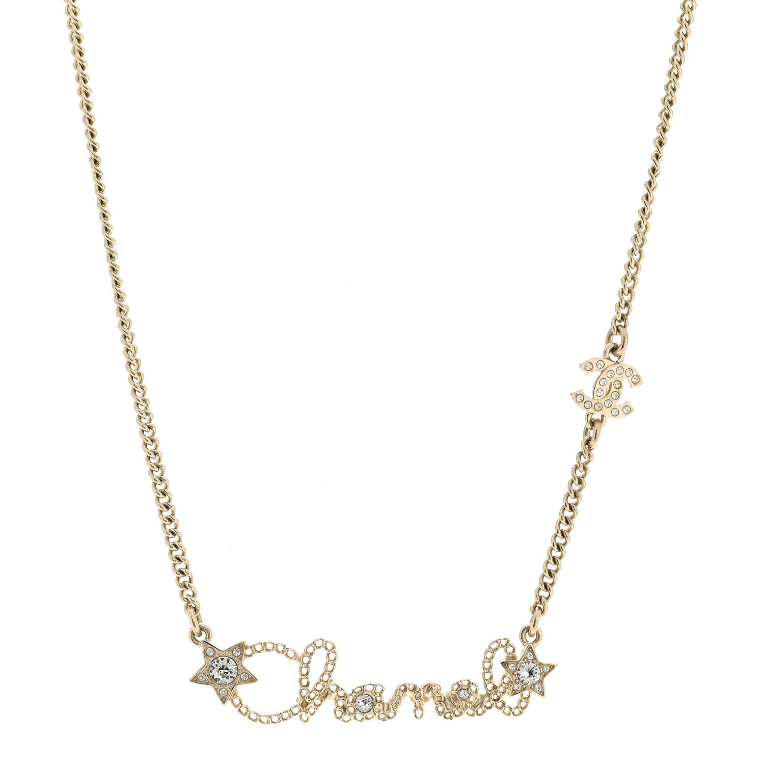 Metal Crystal Logo Star Necklace Gold