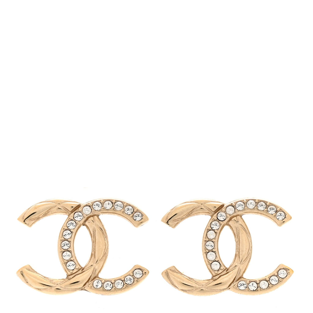 Crystal Glitter Quilted CC Earrings Light Gold