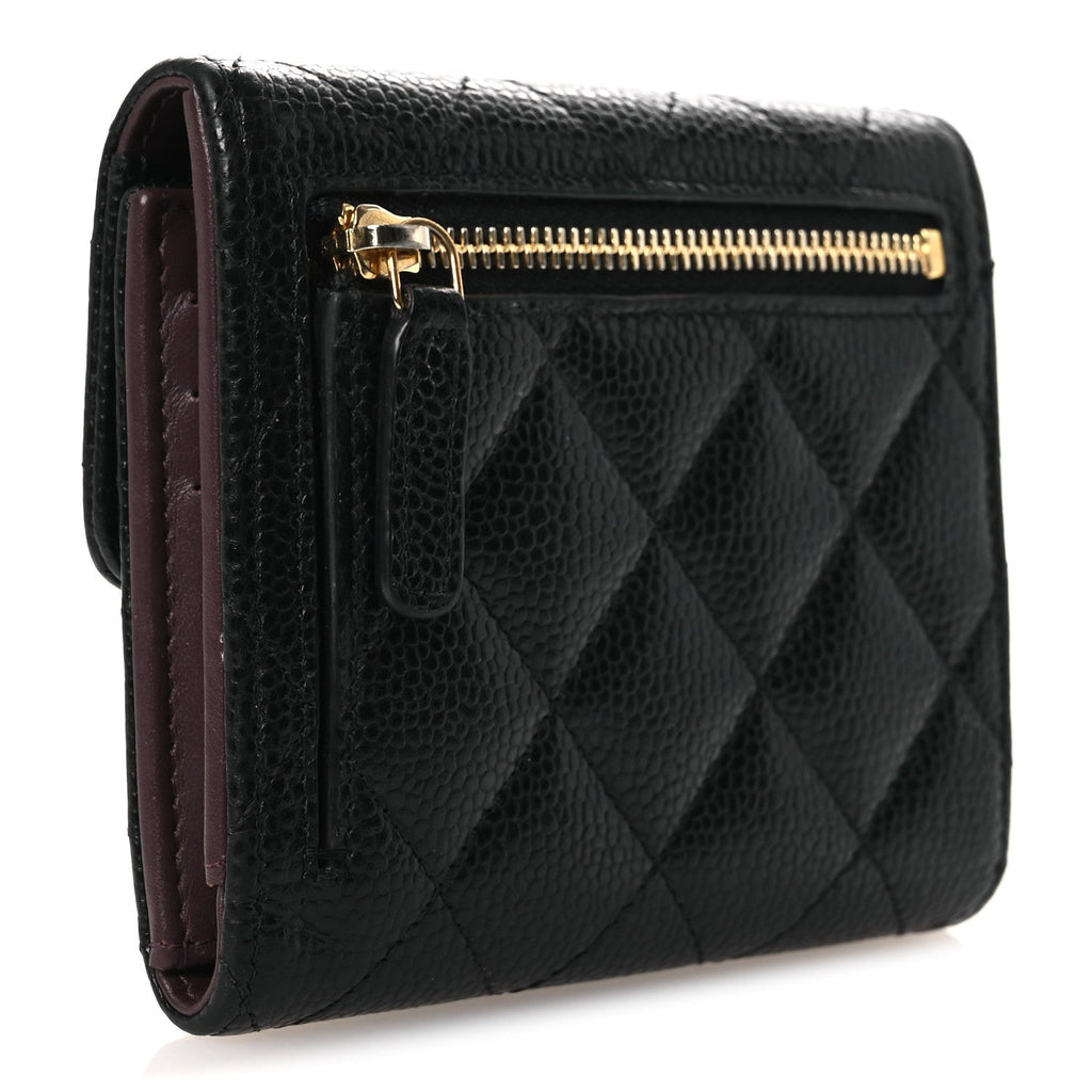 Caviar Quilted Compact Flap Wallet Black