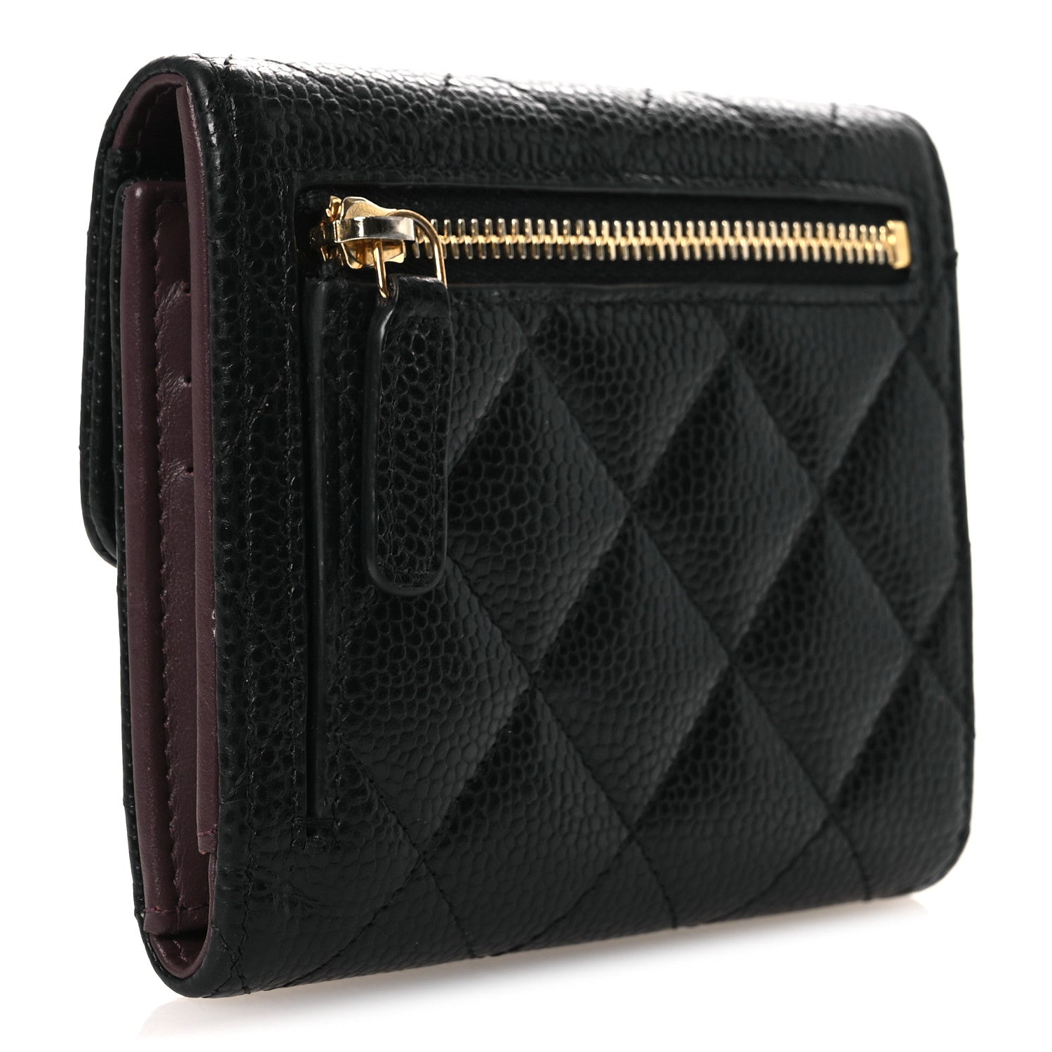 Caviar Quilted Compact Flap Wallet Black