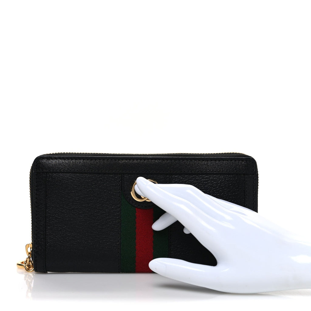 Gucci Calfskin Web Ophidia Zip Around Wallet Black