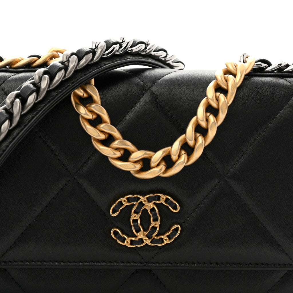 Chanel Lambskin Quilted Chanel 19 Wallet On Chain WOC Black