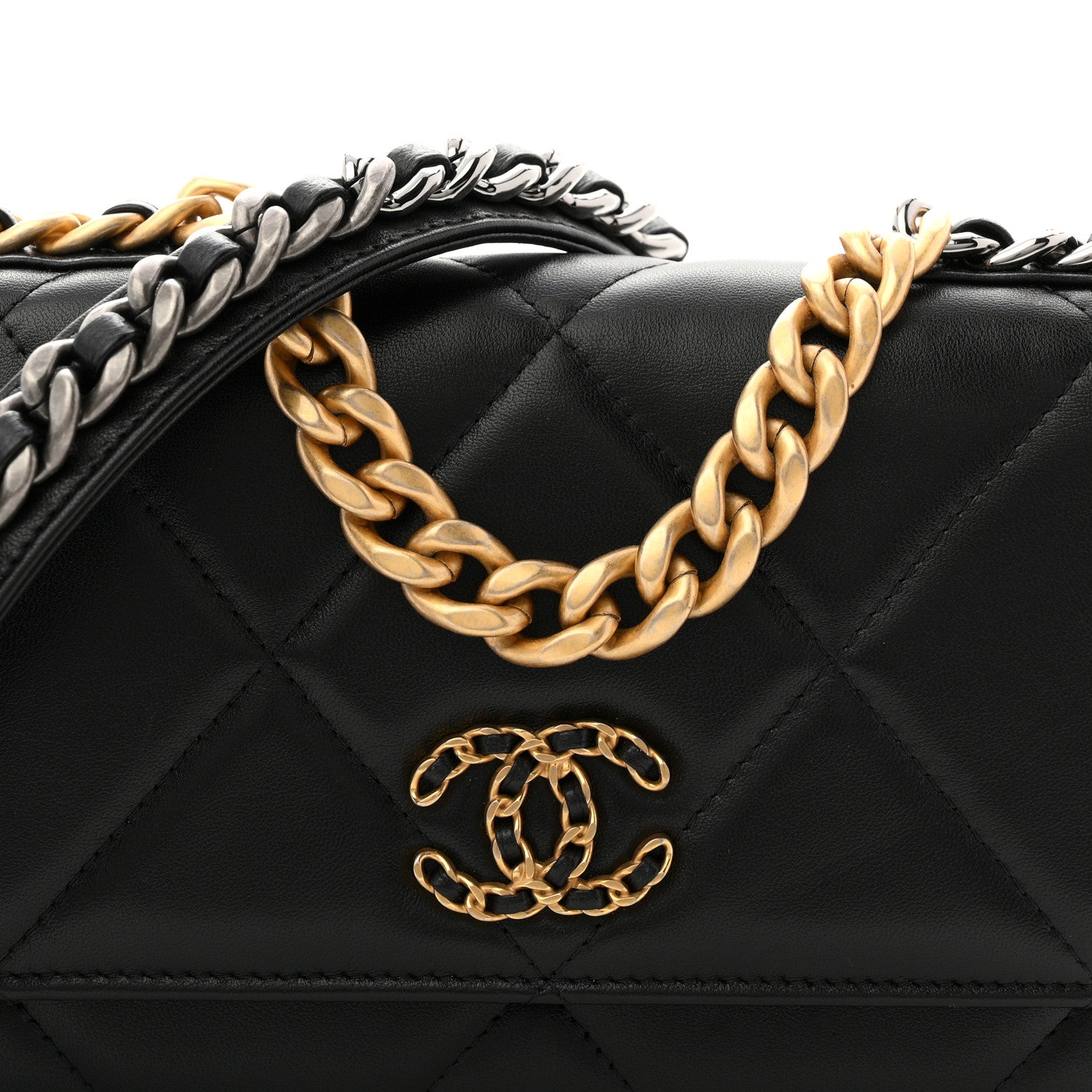Chanel Lambskin Quilted Chanel 19 Wallet On Chain WOC Black