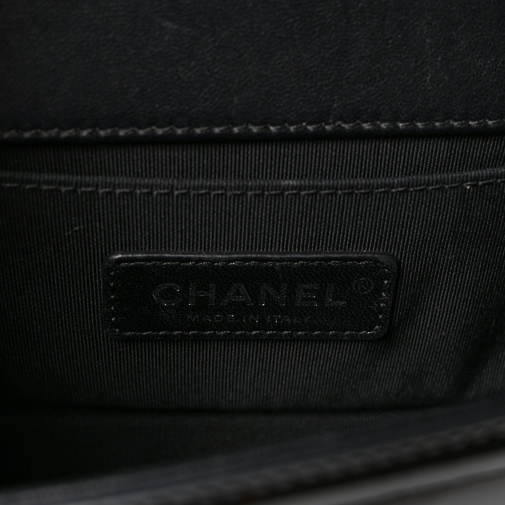 Chanel Patent Glitter PVC Chevron Quilted Small Boy Flap Black Silver