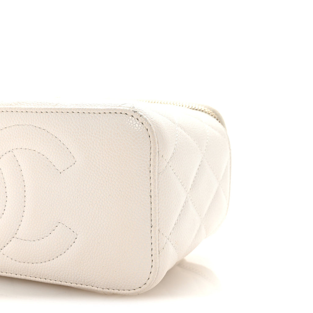 Caviar Quilted Small Vanity Case With Chain White