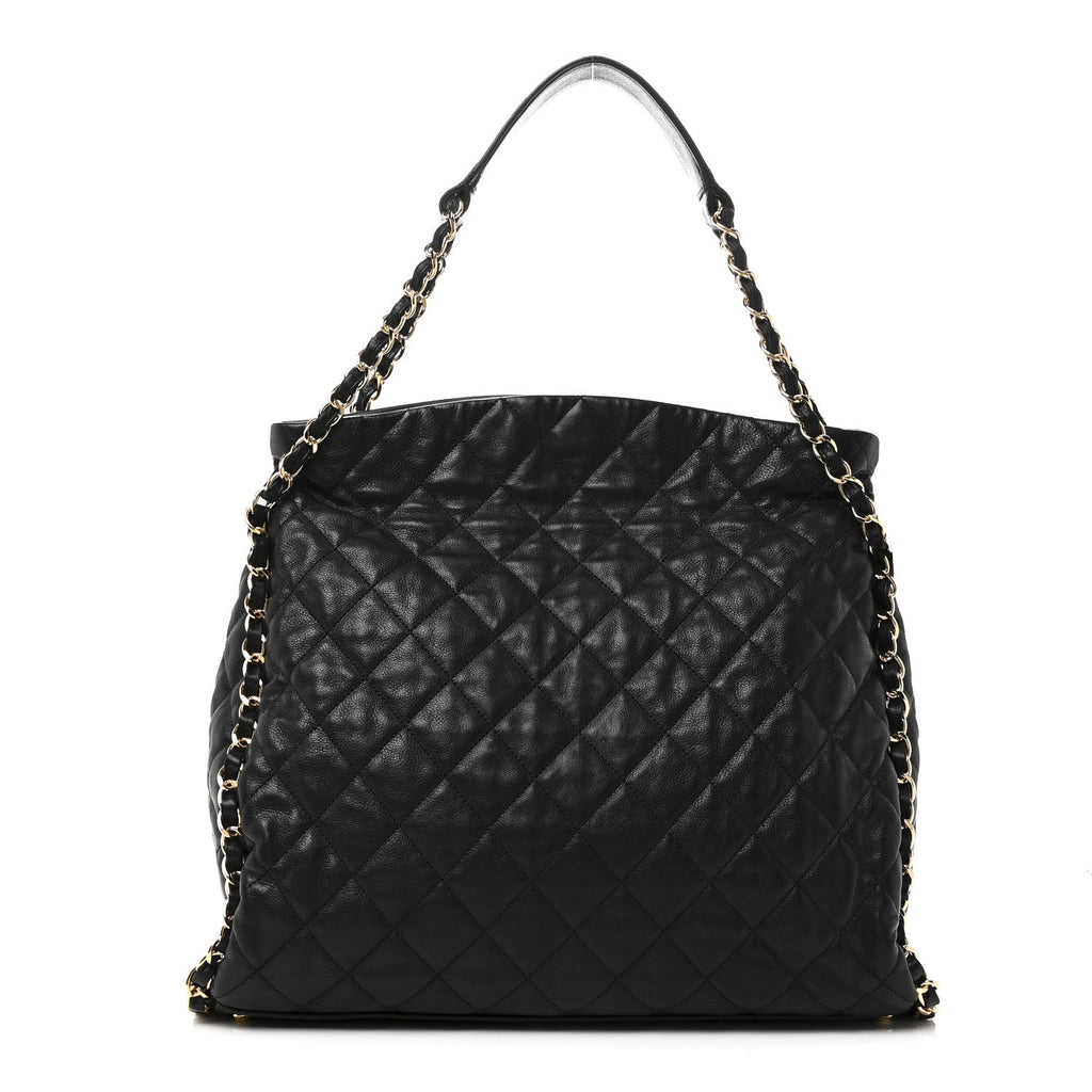 Chanel Calfskin Quilted Large Chain Me Hobo Black