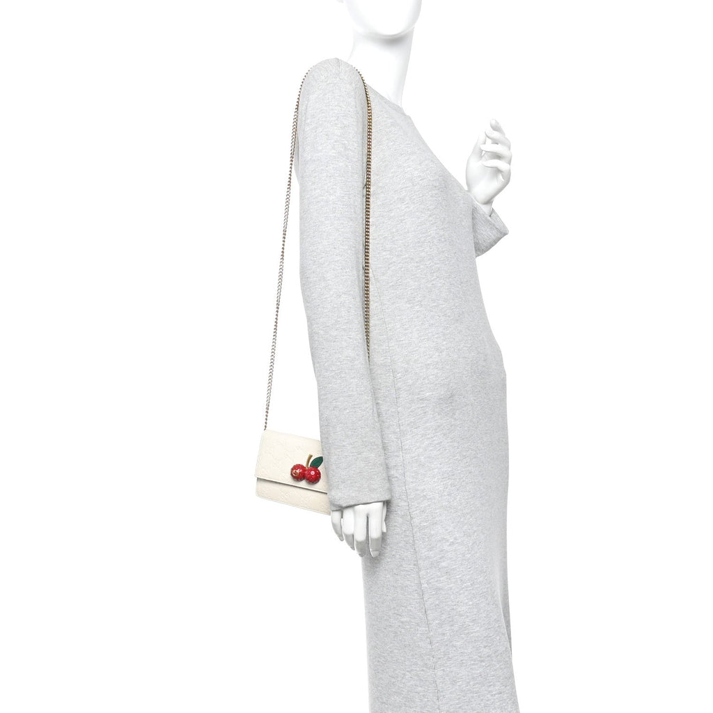 Gucci Guccissima Mini Cherry Chain Bag White