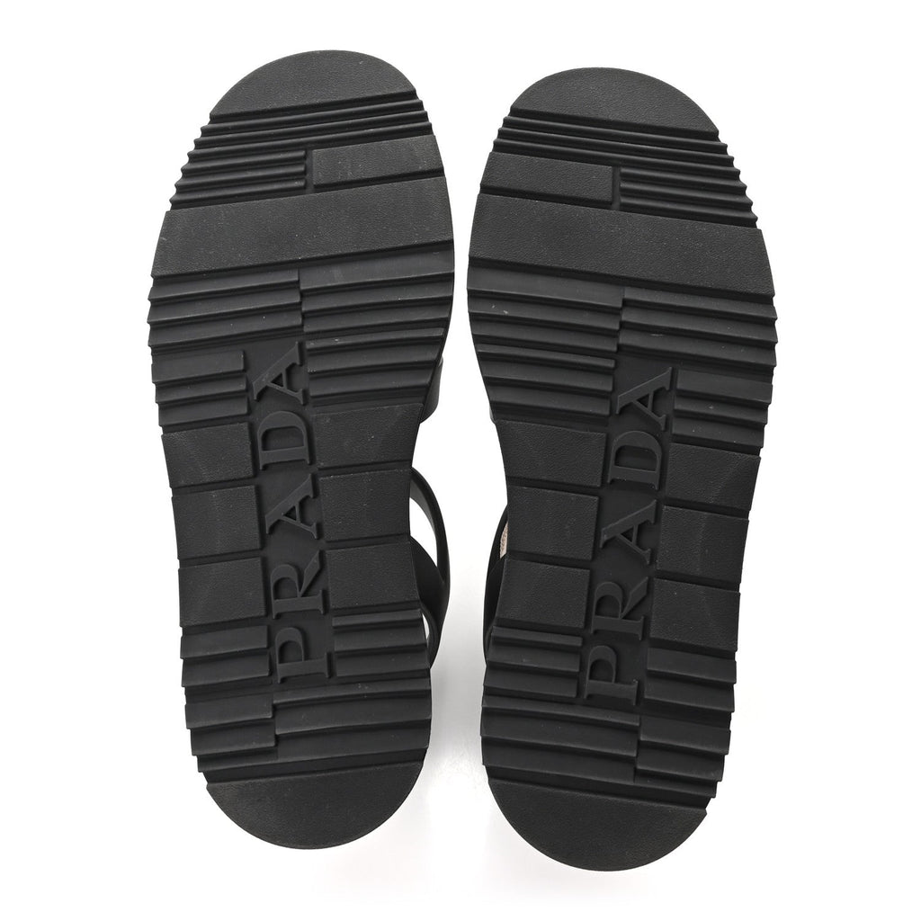 Prada Foam Rubber Metal Triangle Logo Soft Cage Women Sandals 40 Black